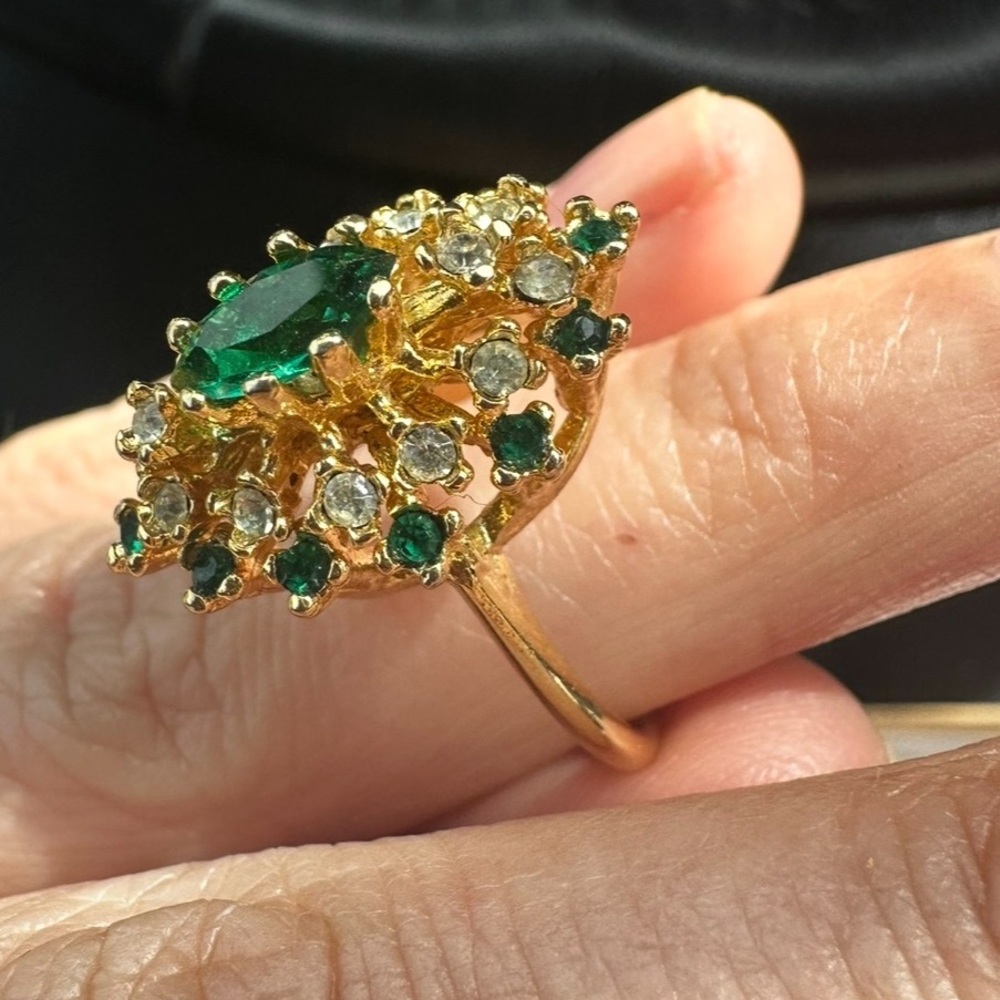 14K gold filled ring ruby cz flower ring band sz 7 7.5 stunning - Picture 9 of 9